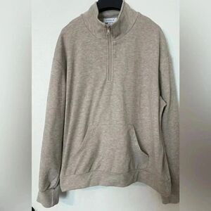 Evereve Half Zip Sweatshirt | Size Medium | Tan marled